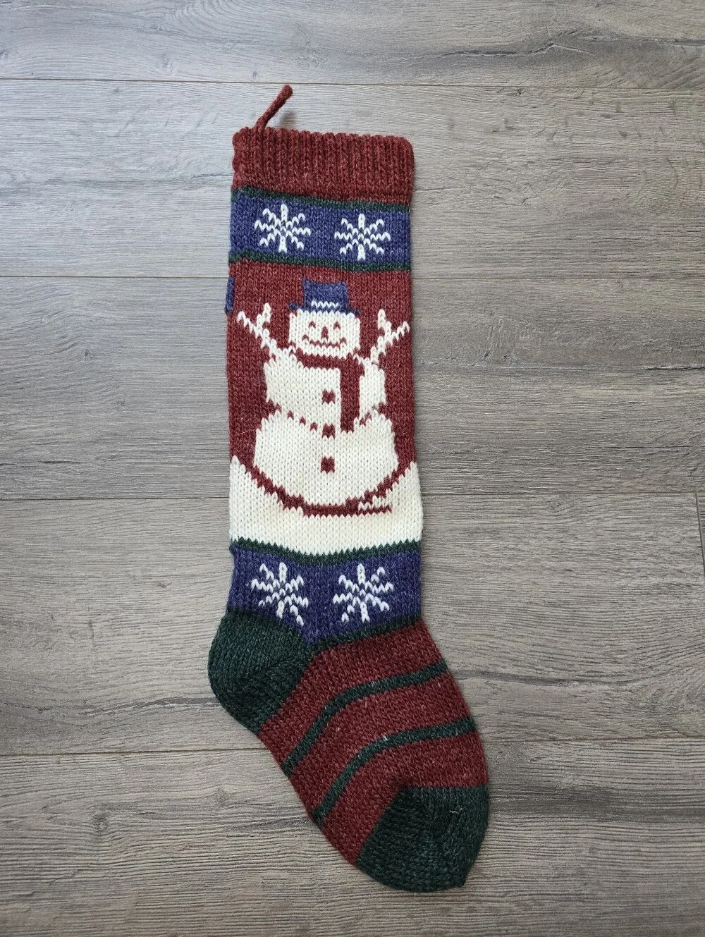 Snowman Wool Christmas Stocking Cabincore Cottagecore Farmhouse